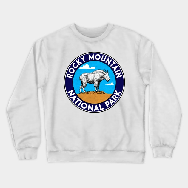 Rocky Mountain National Park Colorado Mountain Goat Vintage Camper Crewneck Sweatshirt by TravelTime